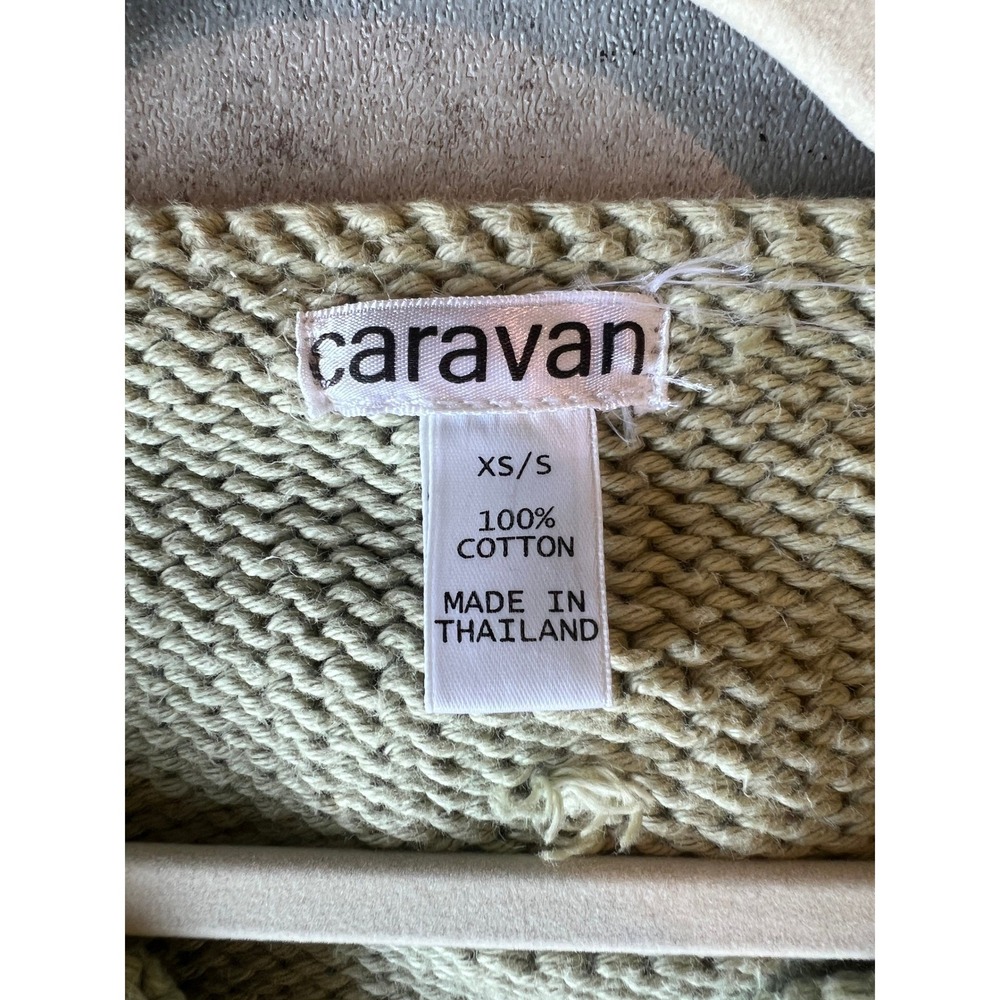 Caravan Sage Green 100% Cotton Chunky Knit Button Front Cardigan Sweater XS/S - Picture 3 of 7